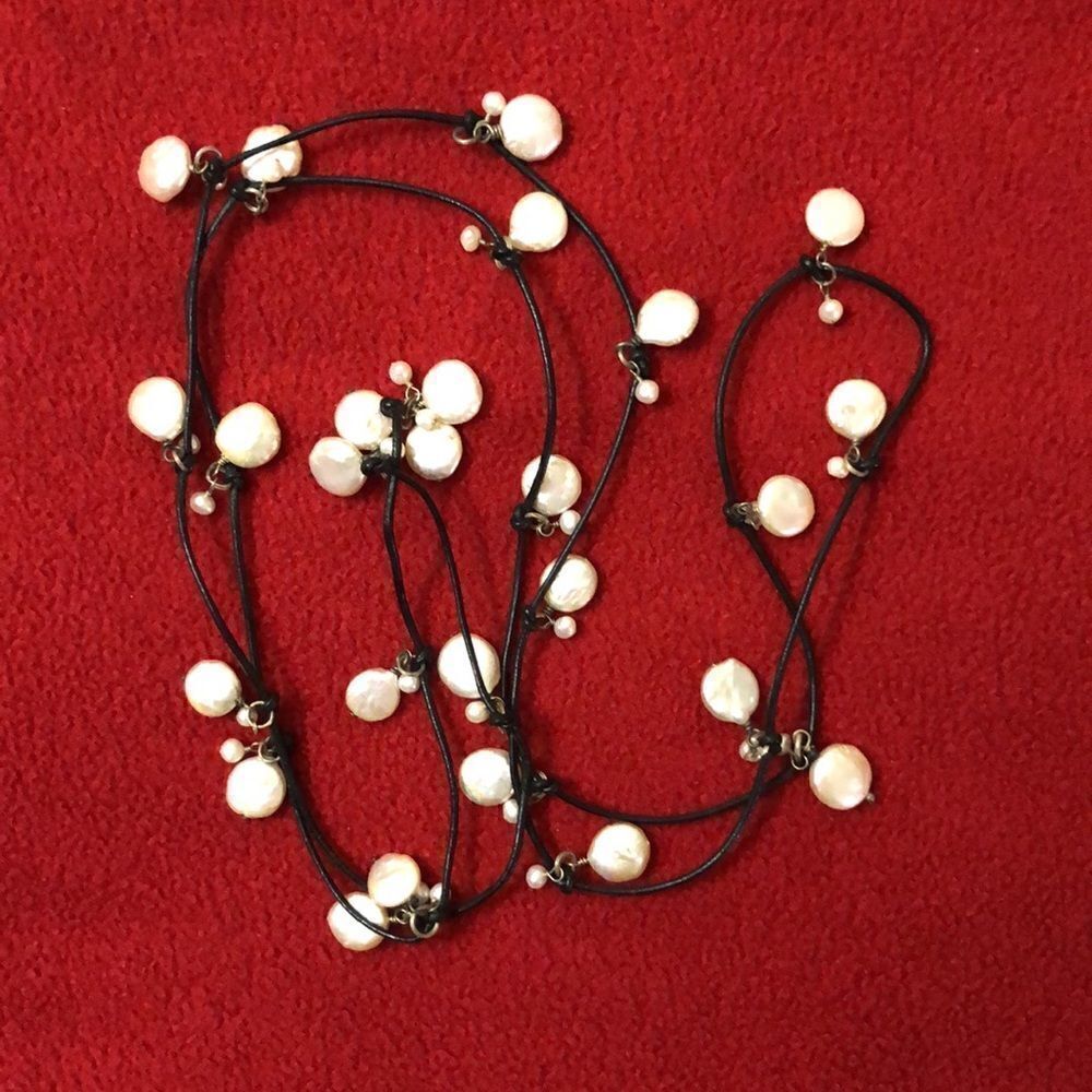 Handmade Macrame Waxed Cotton Knotted Cord Necklace with Pebble Shaped Perales